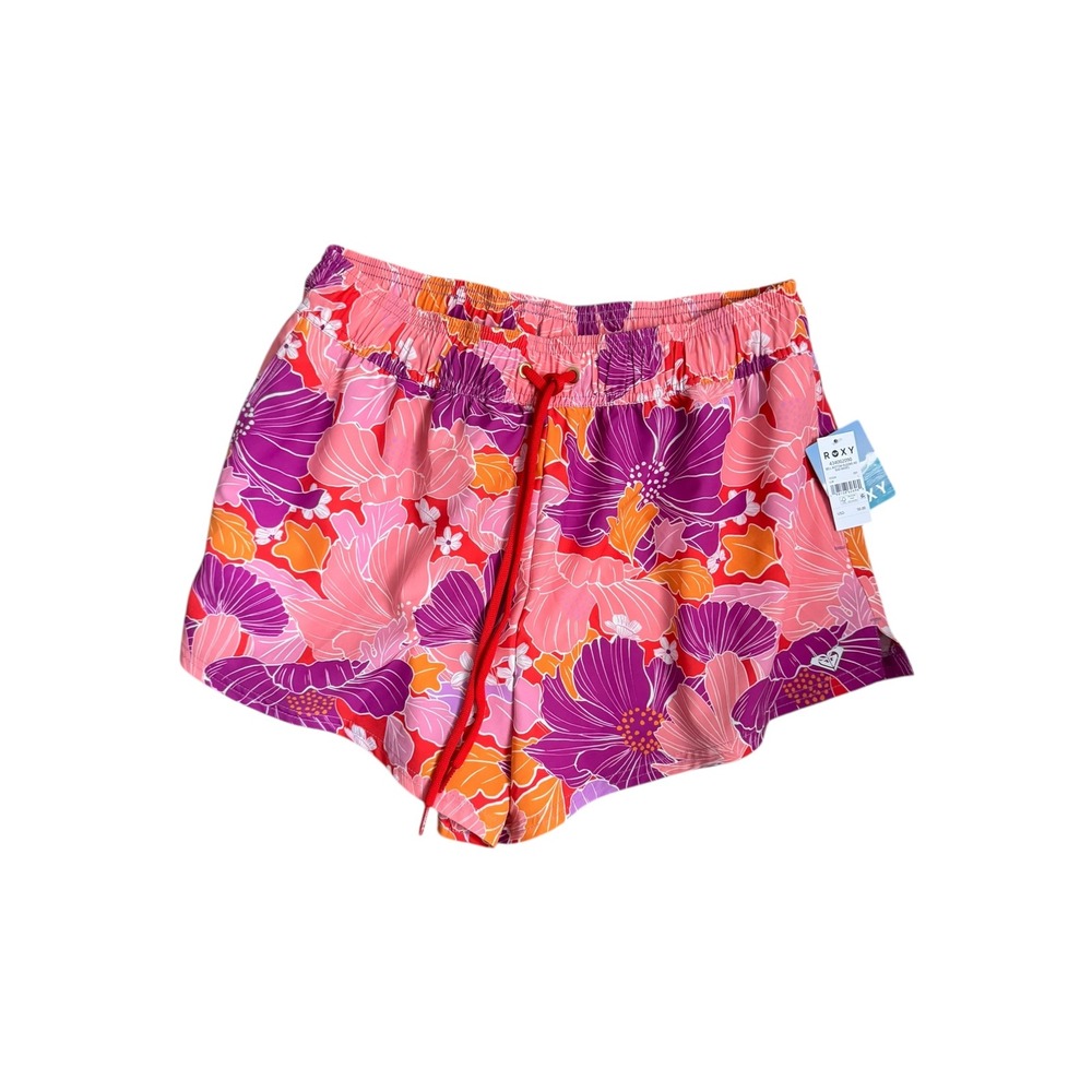 Roxy Floral Swim Shorts in Pink, Purple & Orange